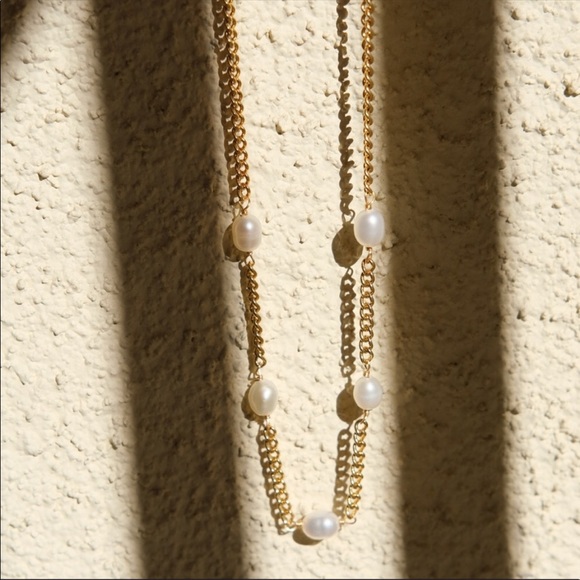 18K Gold Plating Athena Pearl Station Necklace - Picture 3 of 4